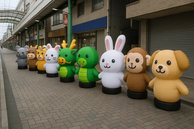 十二支エア看板で通りをジャック