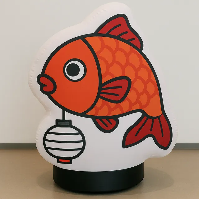 夏祭りに浮かぶ金魚型看板